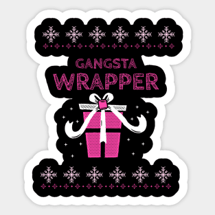 Gangsta Wrapper Snowflake Pink Christmas Present with White Bow Sticker